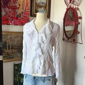 allison taylor white button up long sleeve blouse shirt